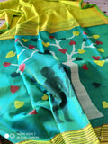 Viscous Khadi Lime Green Silk Sarees  with Turquoise Green Silk Mark Certified Muslin Pallu Get Extra 10% Discount on All Prepaid Transaction