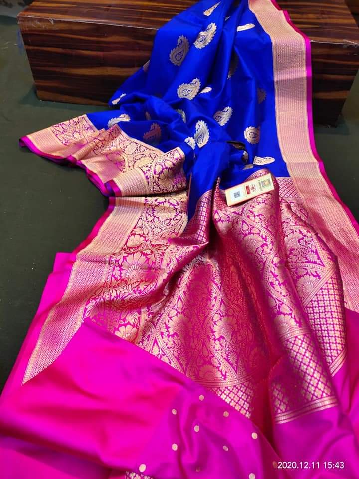 Copy of Blue & Rani Pink Banarasi Katan Silk