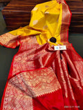 Yellow & Red Banarasi Katan Silk Get Extra 10% Discount on All Prepaid Transaction