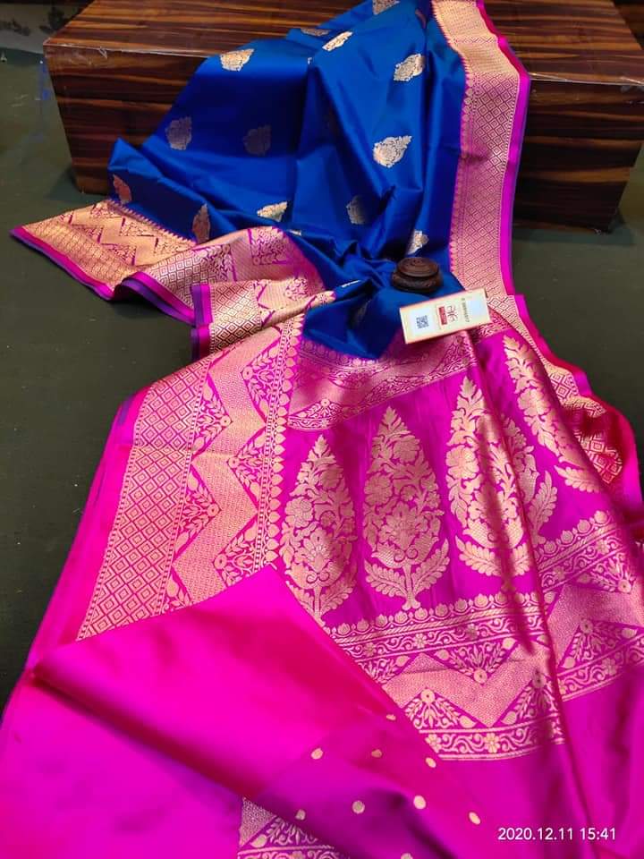 Blue & Rani Pink Banarasi Katan Silk