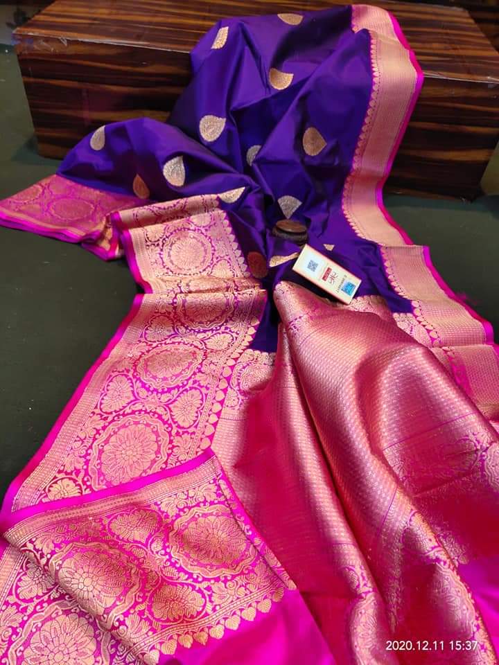 Purple & Rani Pink Banarasi Katan Silk