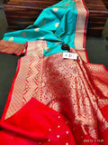 Teal Green & Red Banarasi Katan Silk Get Extra 10% Discount on All Prepaid Transaction