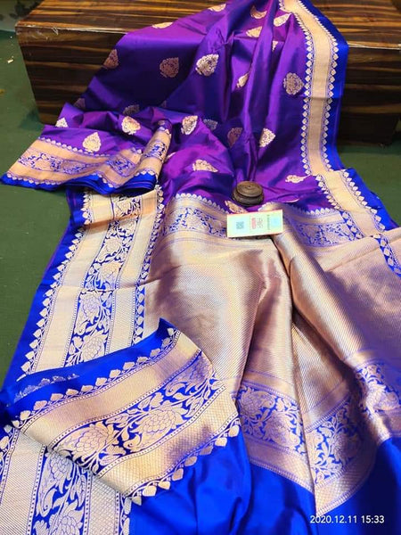Purple & Blue Banarasi Katan Silk