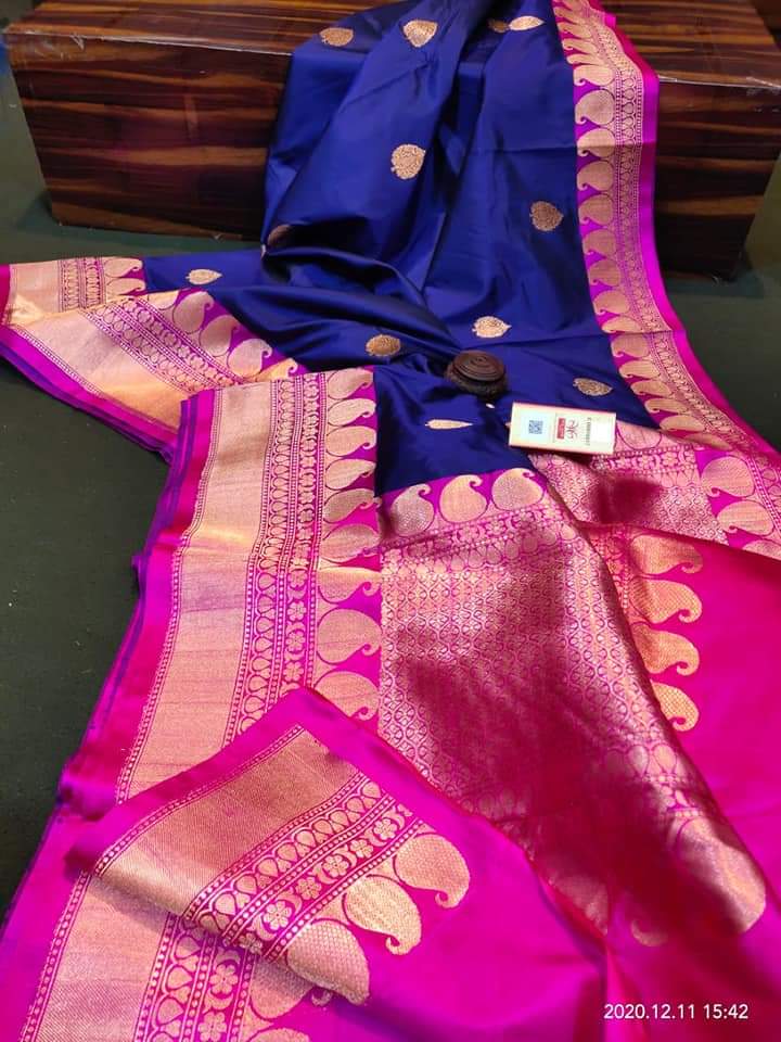 Blue & Rani Pink Banarasi Katan Silk Get Extra 10% Discount on All Prepaid Transaction