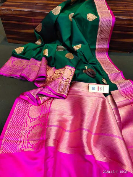 Green & Pink Banarasi Katan Silk