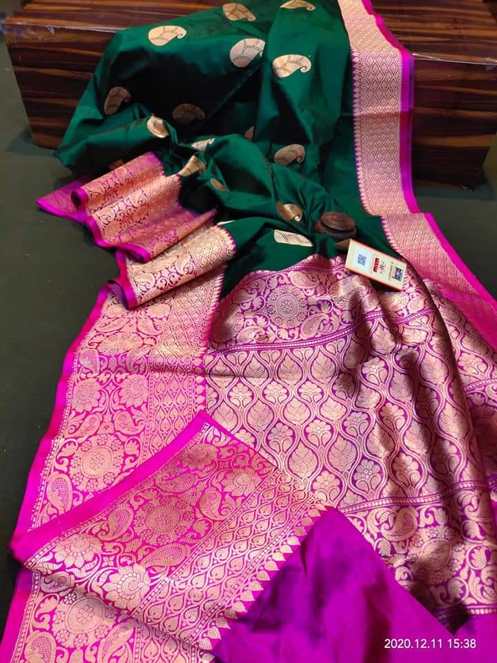 Green & Pink Banarasi Katan Silk Get Extra 10% Discount on All Prepaid Transaction