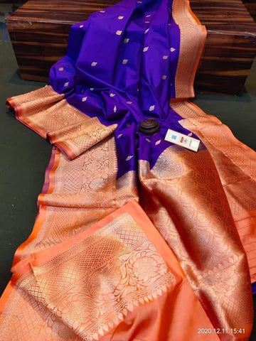 Purple & Orange Banarasi Katan Silk