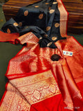 Black & Red Banarasi Katan Silk Get Extra 10% Discount on All Prepaid Transaction