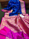 Blue & Pink Banarasi Katan Silk