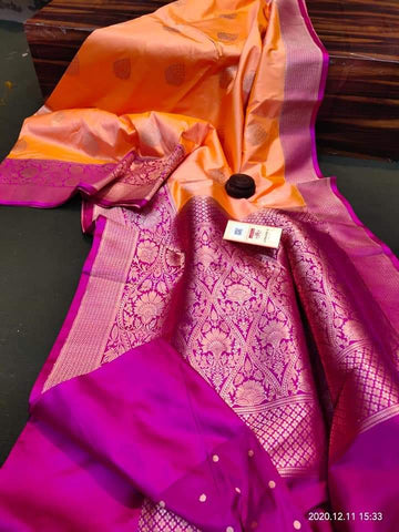Orange & Rani Pink Banarasi Katan Silk