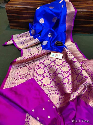 Blue & Rani Pink Katan Banarasi Silk