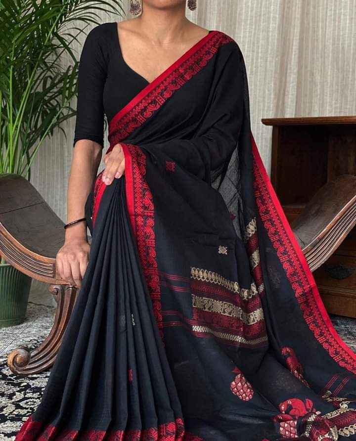 Black Handloom Khadi Sarees - Dailybuyys