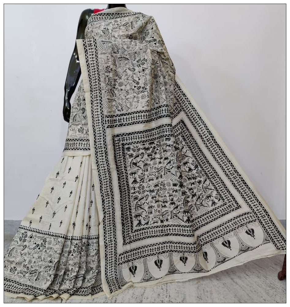 Zardozi Red Black Kantha Stitch Silk Saree, 5.2 m (separate blouse piece)  at best price in Bengaluru