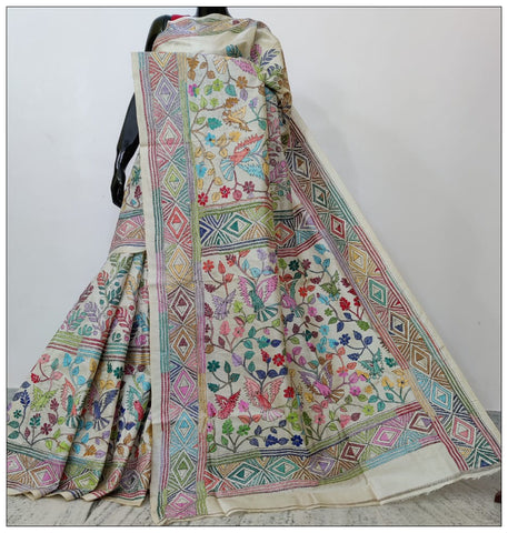 Multi Hand Embroidery Kantha Stitch Saree Get Extra 10% Discount on All Prepaid Transaction