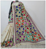 Cream Hand Embroidery Kantha Stitch Saree Get Extra 10% Discount on All Prepaid Transaction