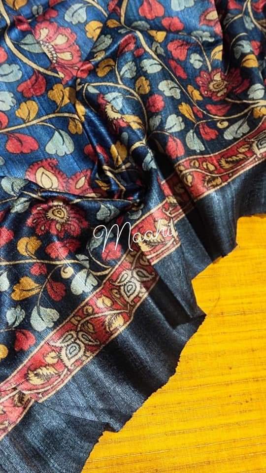 Blue Madhubani Handpaint Pure Silk Mark Certified Tussar Ghicha Silk Sarees Get Extra 10% Discount on All Prepaid Transaction
