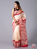 Red Block Printed Pure Silk Mark Certified Bishnupuri Silk Sarees