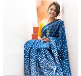 Blue Block Printed Pure Silk Mark Certified Bishnupuri Silk Sarees