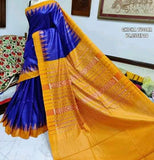 Persian Blue & Yellow Beige Sambalpuri Pure Silk Mark Certified Tussar Ghicha Silk Sarees