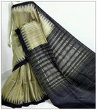 Beige & Black Sambalpuri Pure Silk Mark Certified Tussar Ghicha Silk Sarees