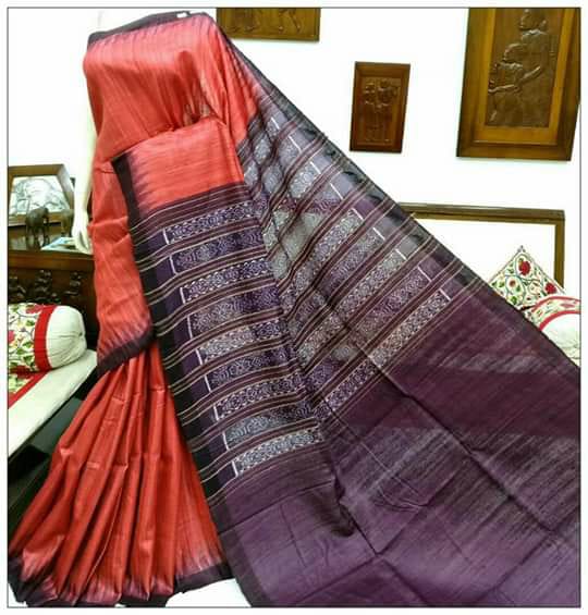 Beige Fire Sambalpuri Pure Silk Mark Certified Tussar Ghicha Silk Sarees - Dailybuyys