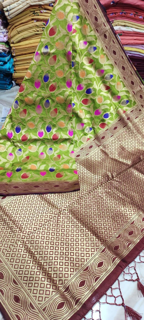 Beige Green Nimjori Bangalore Soft  Handloom Silk Sarees