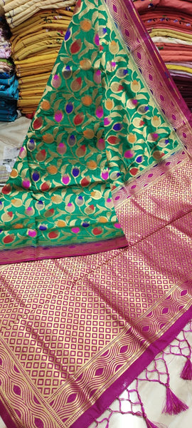 Buy Pink With Purple and Blue Traditional Soft Banarasi Silk Handloom Saree  With Floral Design Soft Silk Saree Kaash Collection Online in India - Etsy