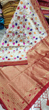 White & Red Nimjori Bangalore Soft Handloom Silk Sarees