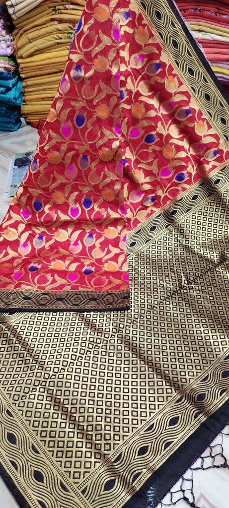 Red Minakari Nimjori Bangalore Soft Handloom Silk Sarees