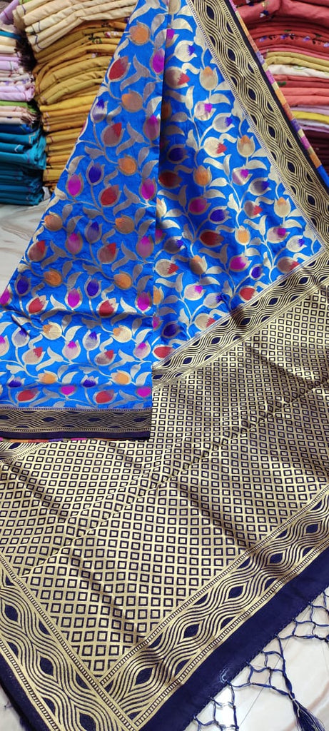 Blue Minakari Nimjori Bangalore Soft Handloom Silk Sarees