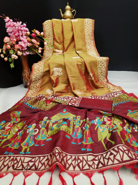 Multi Colour Beige Handwoven Pure Raw Silk Sarees