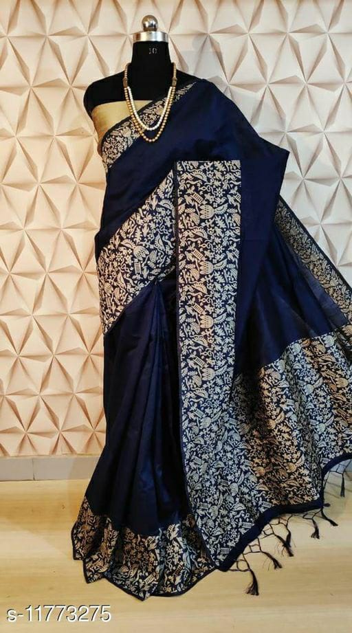 Blue and White Work Border Pure Pure Silk Mark Certified Tussar Ghicha Silk Saree