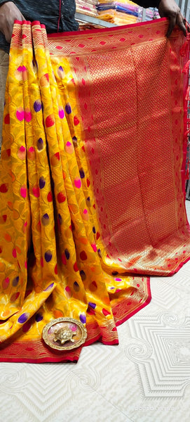 Sunflower Yellow Woven Paithani Banarasi Silk Sarees  (Add to Cart Get 15% Extra Discount