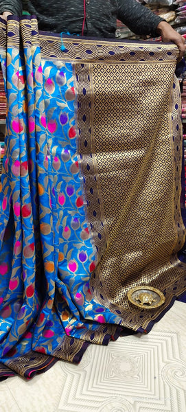 Mineral Blue Woven Paithani Banarasi Silk Sarees  (Add to Cart Get 15% Extra Discount