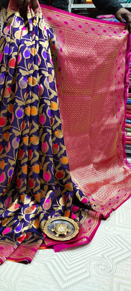 Beige Violet Minakari Woven Paithani Banarasi Silk Sarees  (Add to Cart Get 15% Extra Discount