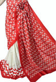 Red & White Block Printed Pure Silk Mark Certified Bishnupuri Silk Sarees