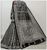 Pure Black & White Hand Embroidery Kantha Stitch Saree on Pure Bangalore Silk