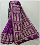 Purple Hand Embroidery Kantha Stitch Saree on Pure Bangalore Silk