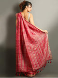 Beige Red Pure  Ketia Silk Handloom Saree Get Extra 10% Discount on All Prepaid Transaction