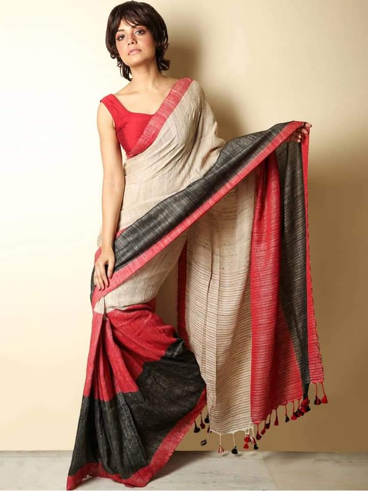 Beige Pure Ketia Handloom Saree