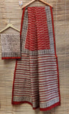 Red Beige Block Printed Pure Silk Mark Certified Bishnupuri Silk Sarees