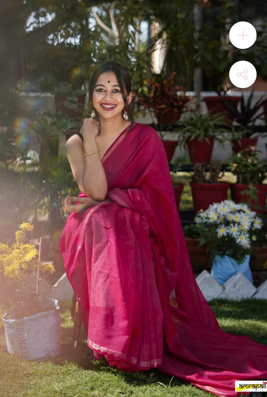 Rani Pink With Pompom Pallu Kota Silk Viscose Sarees