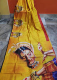 Sunflower Yellow Hand Painted Pure Silk Mark Certified Bishnupuri Silk Sarees