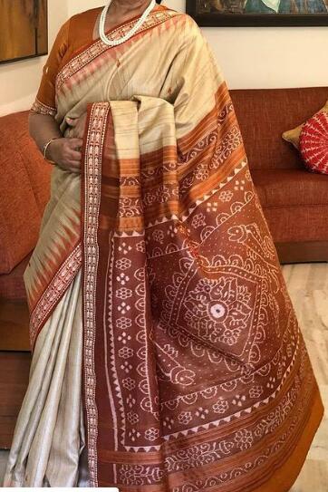Ginger Orange Dobby Design Sambalpuri Pallu Pure Pure Silk Mark Certified Tussar Ghicha Silk Sarees - Dailybuyys