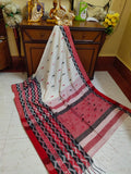 White And Red Khadi Pure Cotton Handloom Begompuri Mosal Sarees