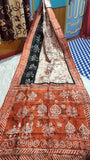 Beige Orange Hand Painted Batik Pure Silk Mark Certified Murshidabad Silk Sarees