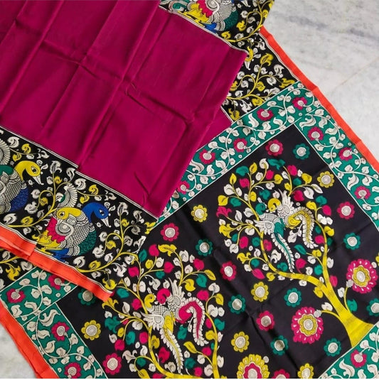 Purple MultiColour Chennuri Silk Kalamkari Sarees