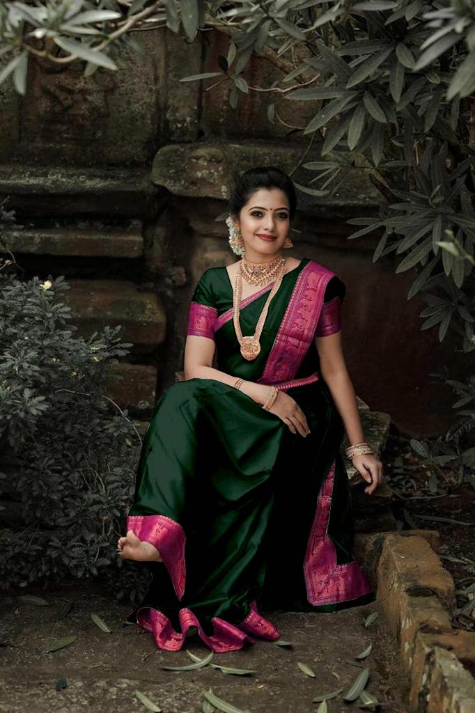 Green color sequence saree with simple and sober border and jhalar  attractive look - Aumi - 4181570