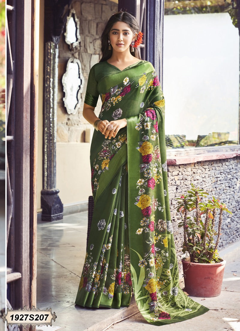 Floral Green Designer Georgette Sarees