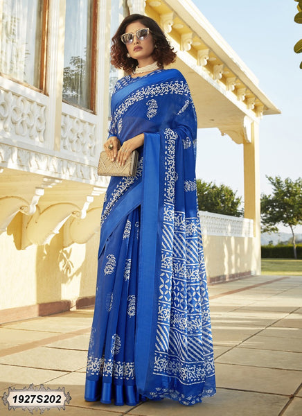 Royal Blue And White Designer Georgette Sarees